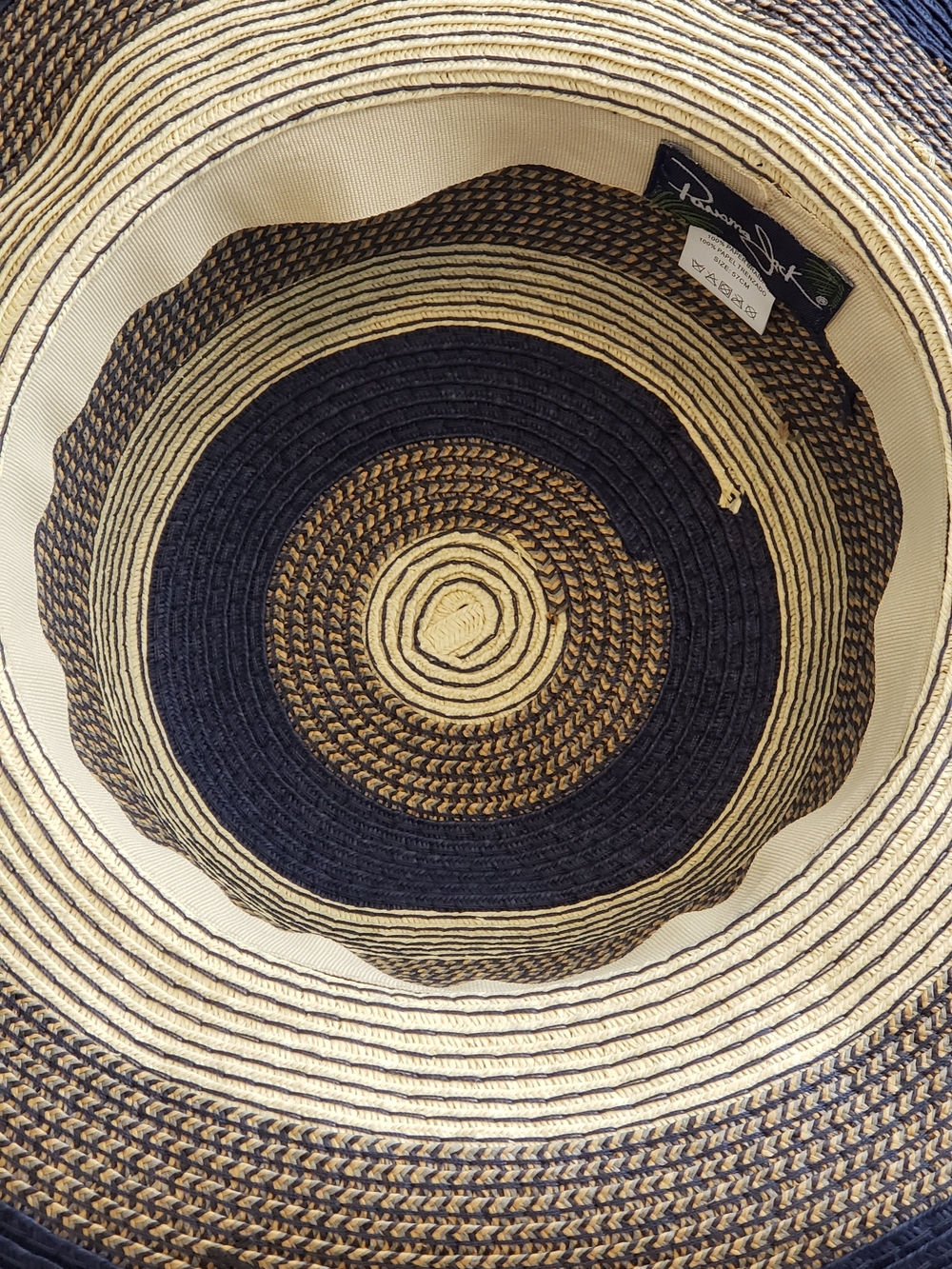 Panama Jacks Women's Stripped Straw Sun Hat Wide Brim Navy Tan One Size - Picture 5 of 7